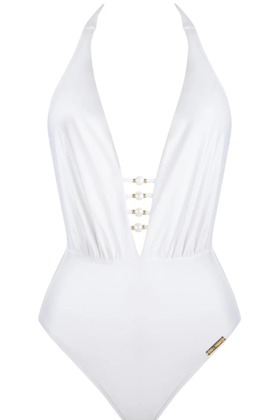 Lise Charmel White Perles Nacrees Halter Swimsuit | Elegant Women's One Piece Bathing Suit