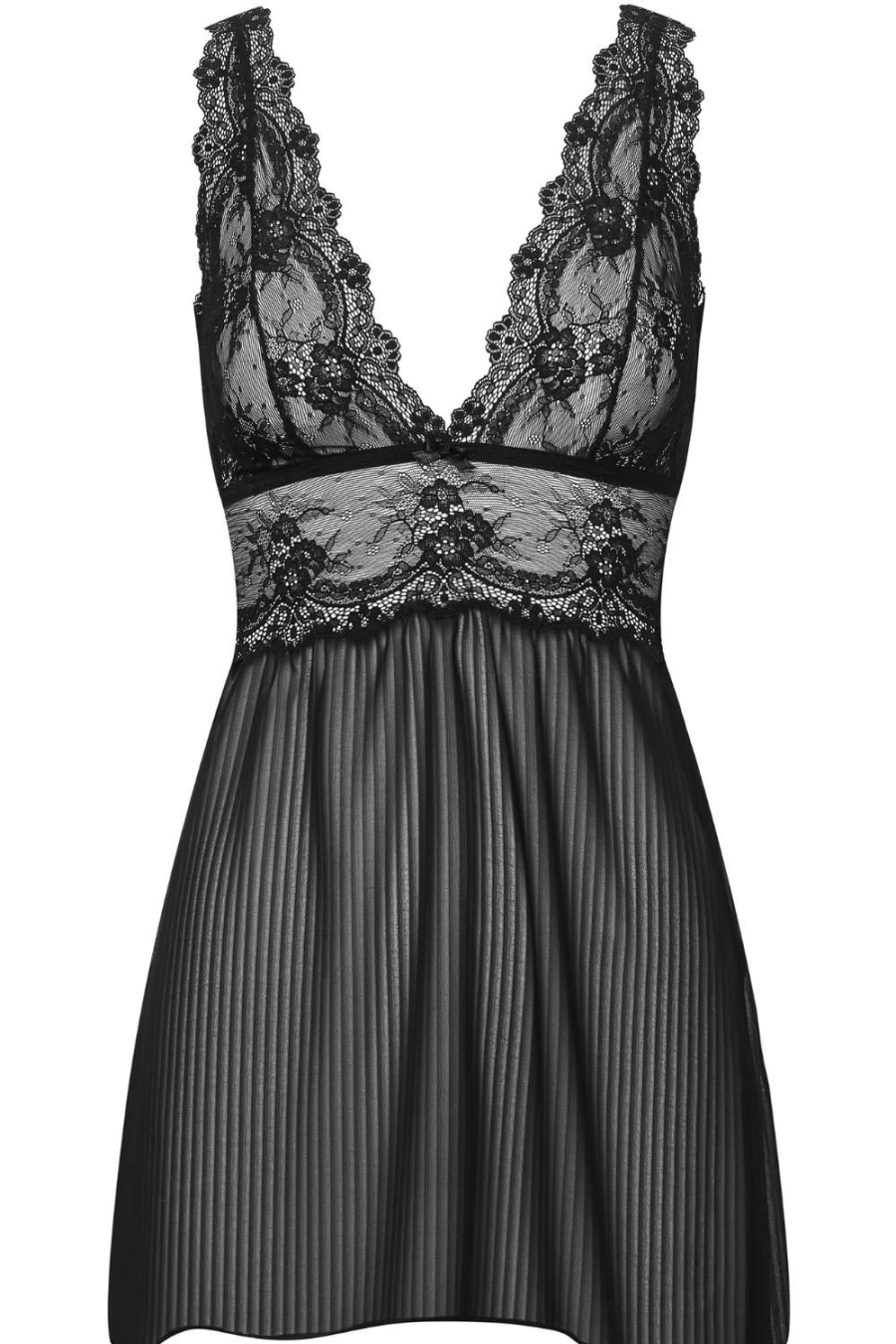 Cadolle Black Grace Lace & Striped Chiffon Nightgown for Women