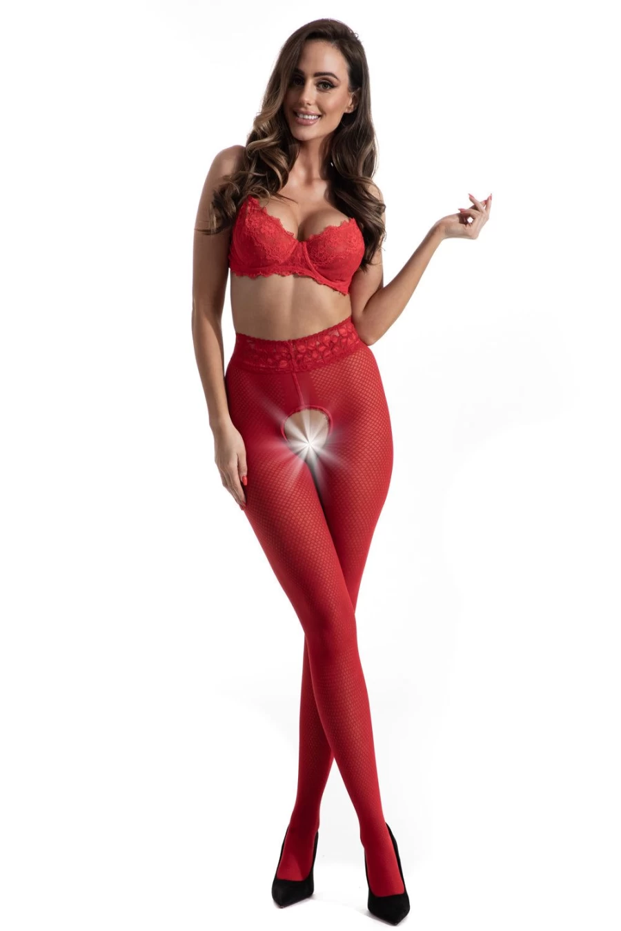 Amour Red 30 Denier Open Crotch Nymph Tights for Sensual Lingerie