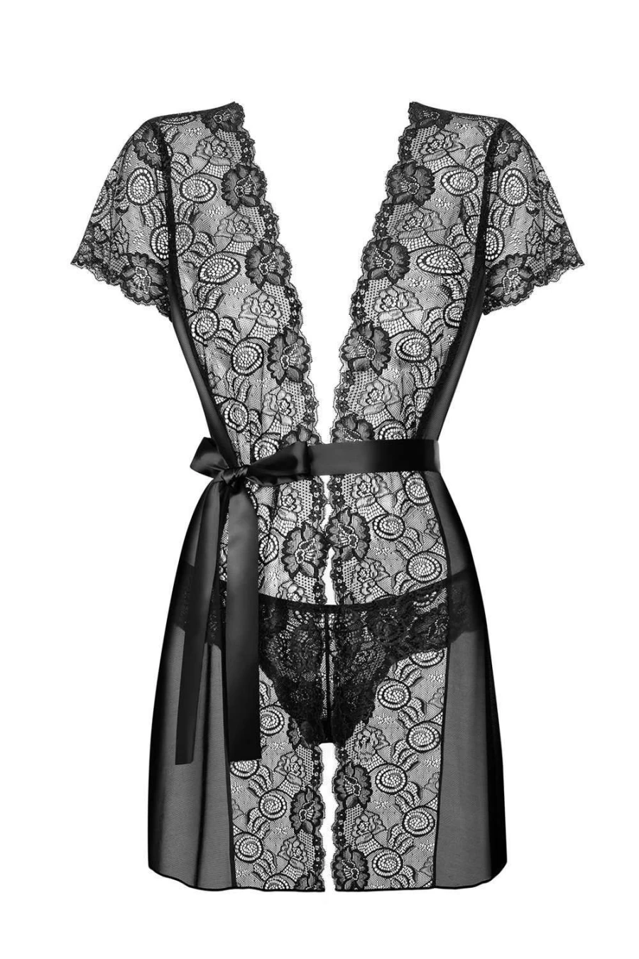 Obsessive Black Alluria Lace Robe & Thong Set