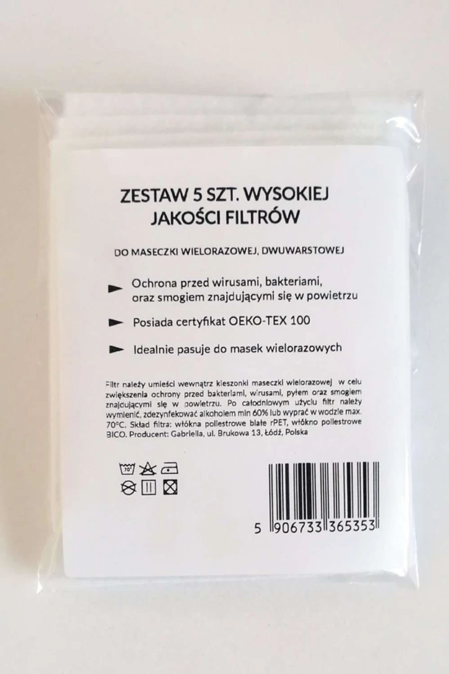 "Gabriella White Face Mask Filters - Set of 5 Replacement Filters for Breathable Protection"