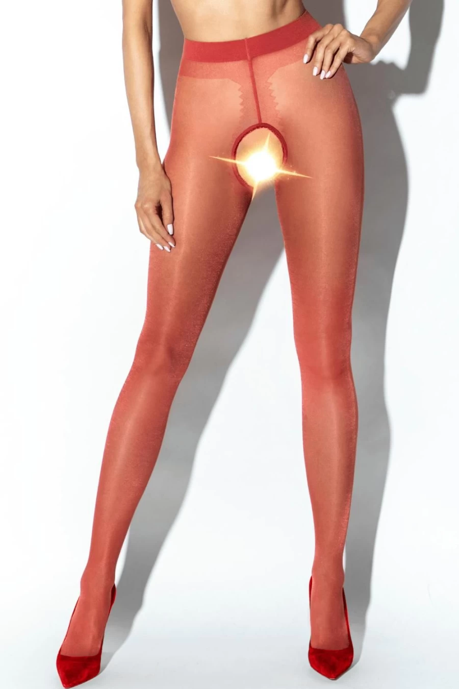 Amour Red 20 Denier Crotchless Glossy Tights for Sensual Wear