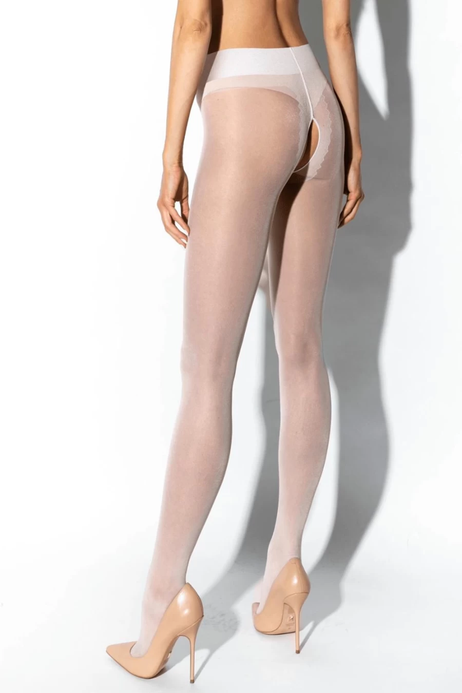 Amour White 20 Denier Crotchless Gloss Tights - Sheer & Shiny Lingerie Hosiery