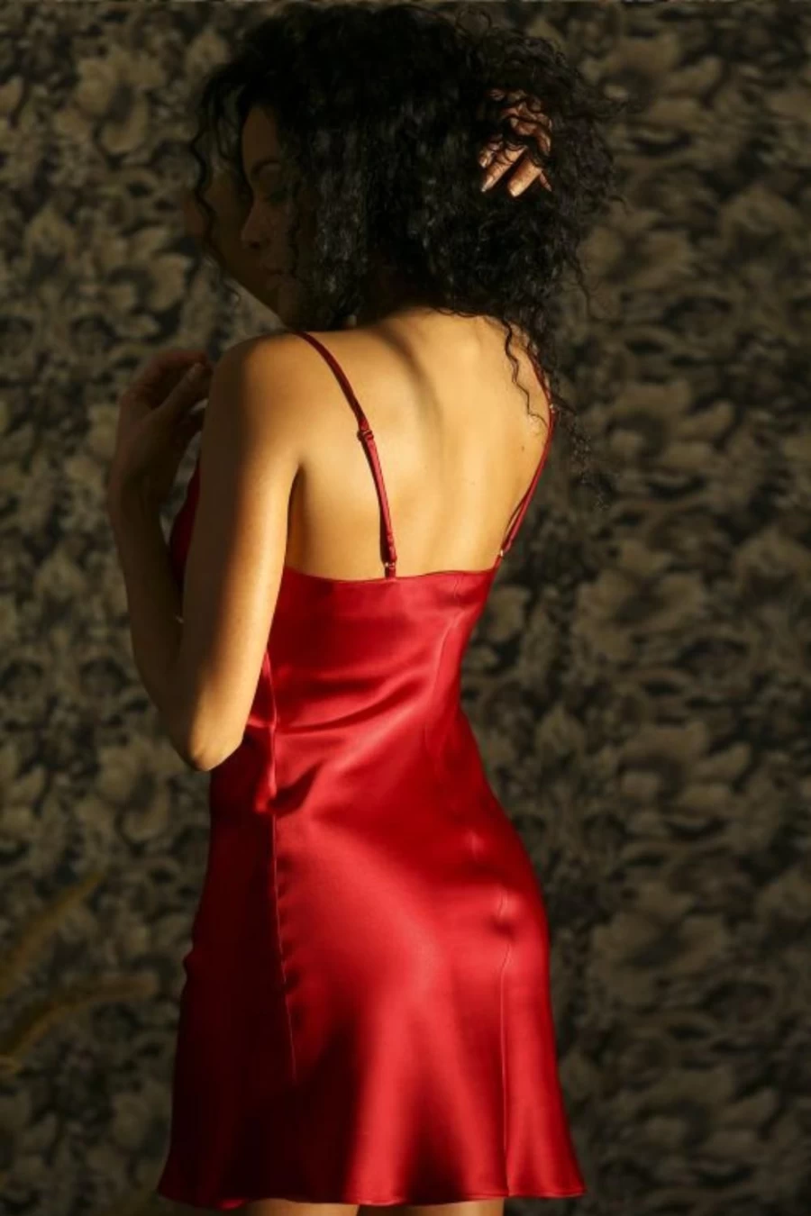 Marjolaine Red Silk Slip - Soie Unie Short Nightgown for Women
