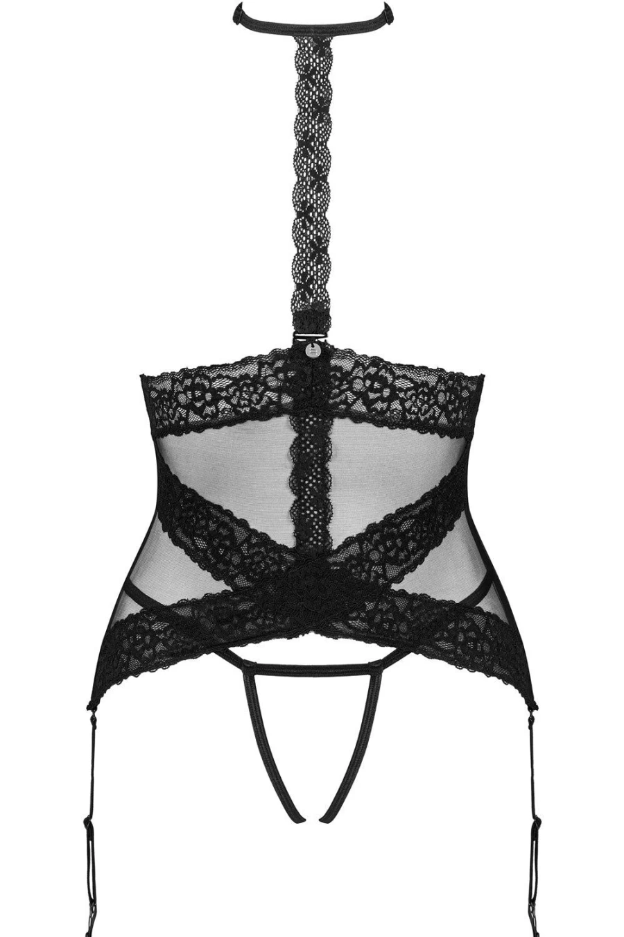 Obsessive Black Lacrisia Open Corset & Thong Lingerie Set