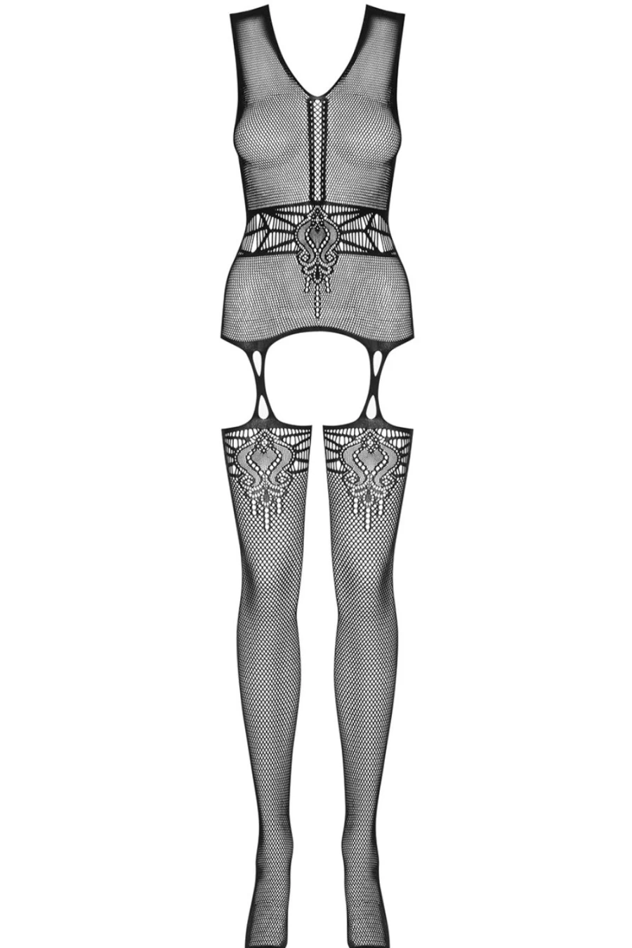 Obsessive F232 Black Bodystocking for Women - Stretchable Full Body Fishnet Lingerie