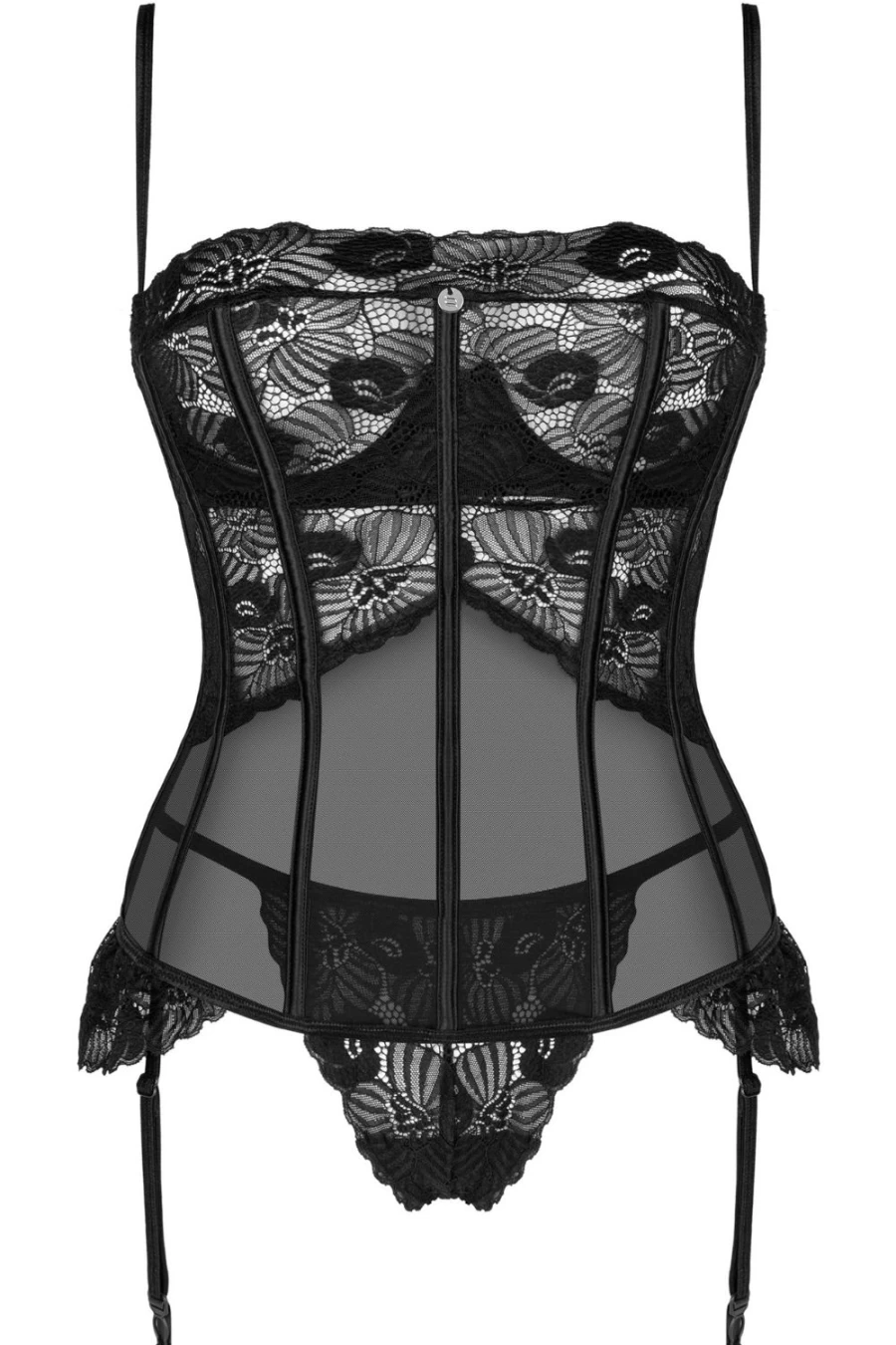 Obsessive Black Serena Love Underwired Corset & Thong Lingerie Set