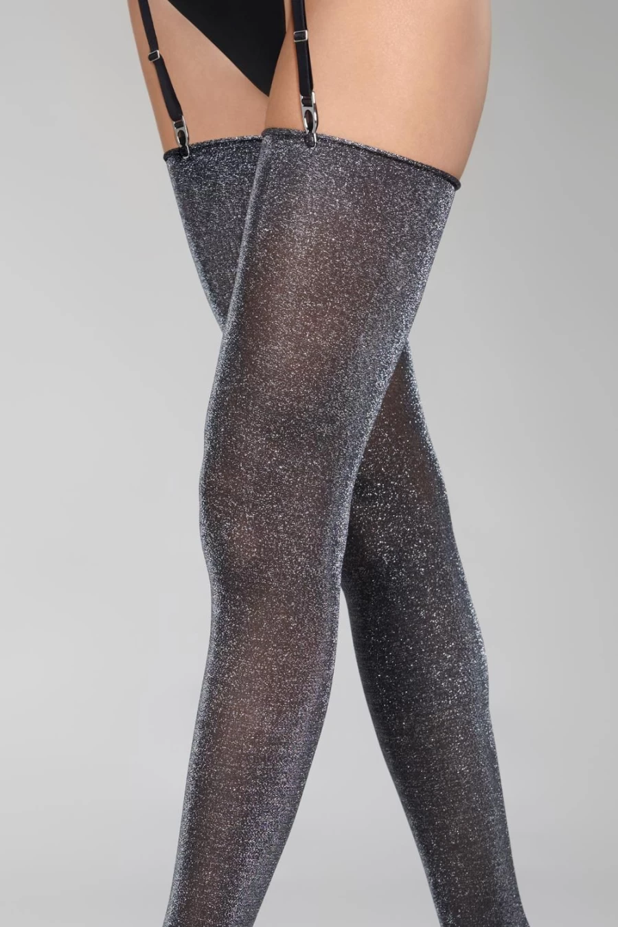 Maison Close Silver Cut & Curled Lurex Stockings 20 Denier Luxury Hosiery