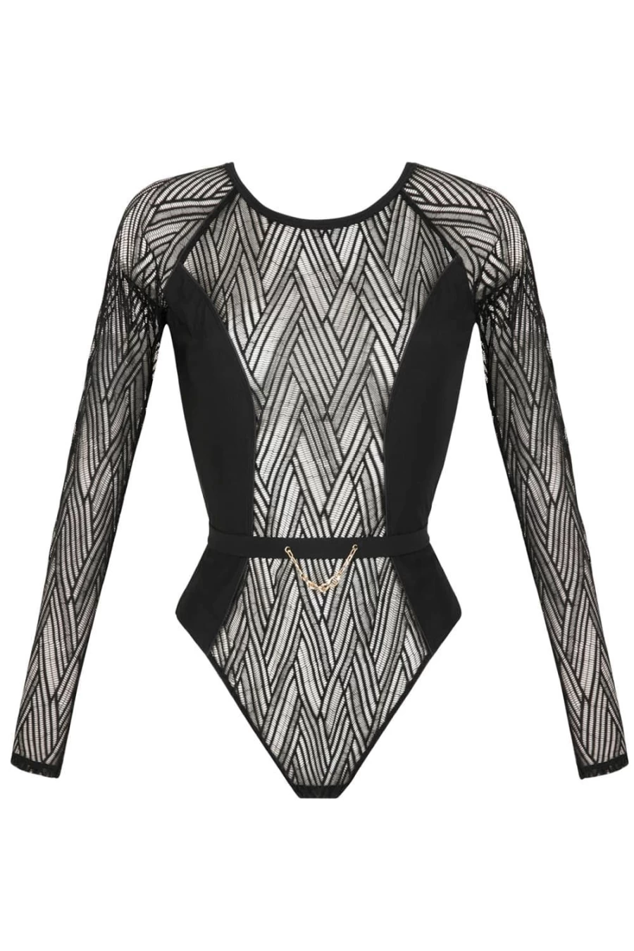 Atelier Amour Black Onde Sensuelle Long Sleeve Thong Bodysuit - Lingerie for Women