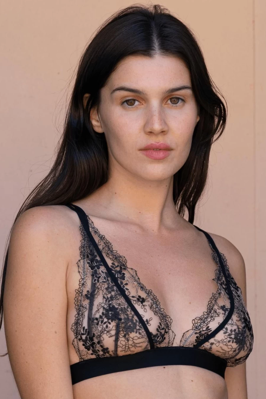 Atelier Amour Apres Minuit Triangle Bra - Nude & Black Lace Bralette