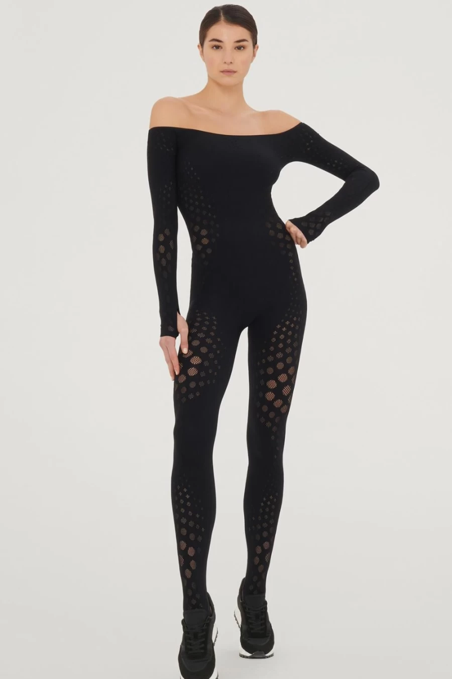 Wolford Black Dots Illusion Net Jumpsuit - Stylish Mesh Bodysuit for Women