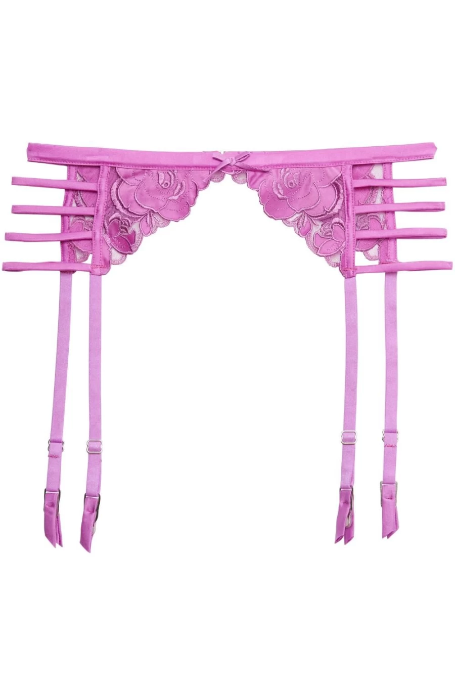 Fleur Du Mal Pink Iris Rose Embroidered Suspender Belt for Women