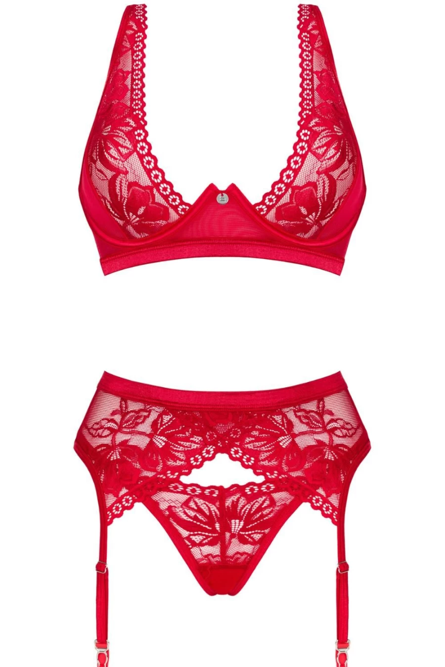 Obsessive Red Lace Love Bra, Thong & Suspender Set - Sexy Lingerie Ensemble