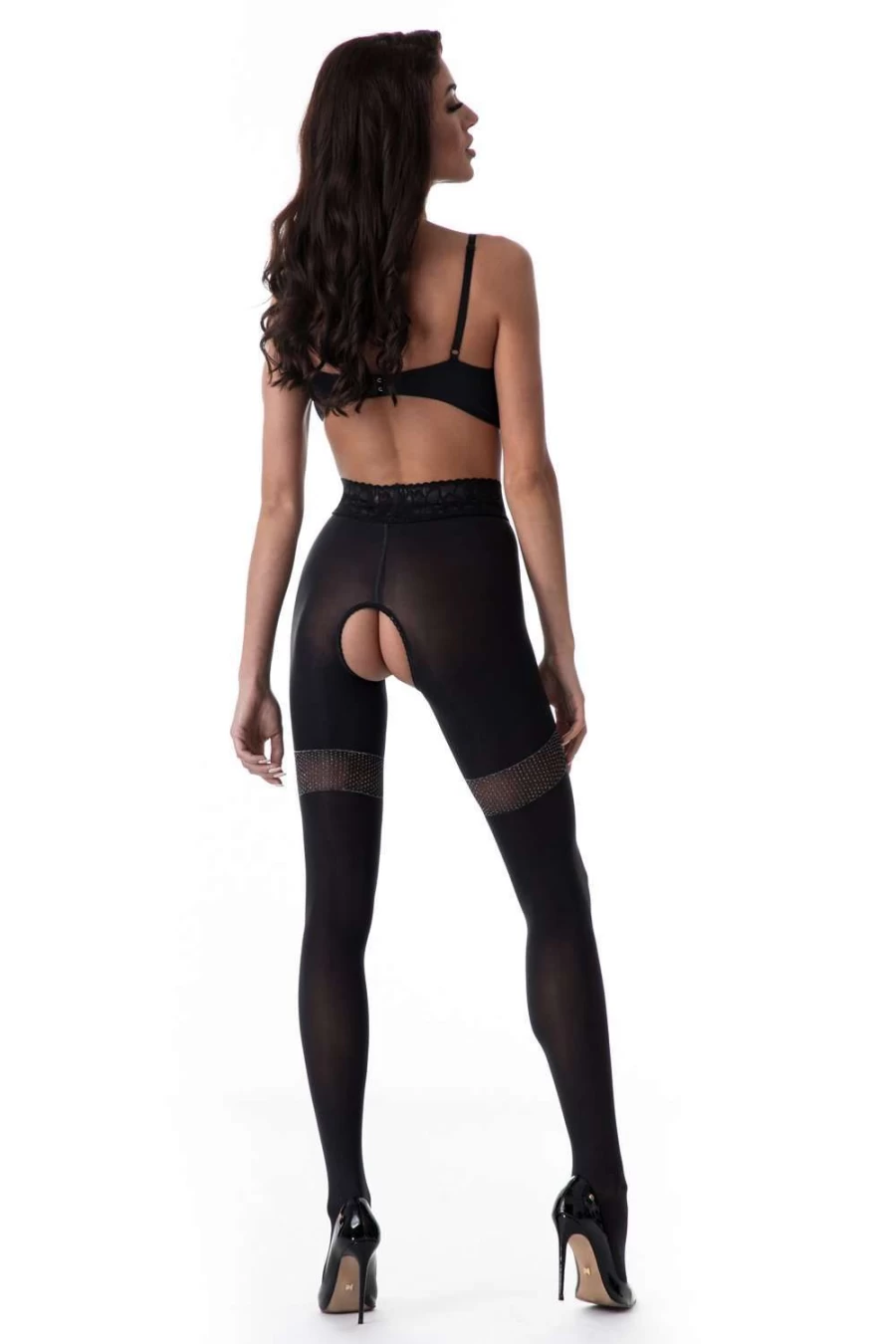 Amour Black 80 Denier Glamour Crotchless Tights for Women - Sexy Sheer Lingerie