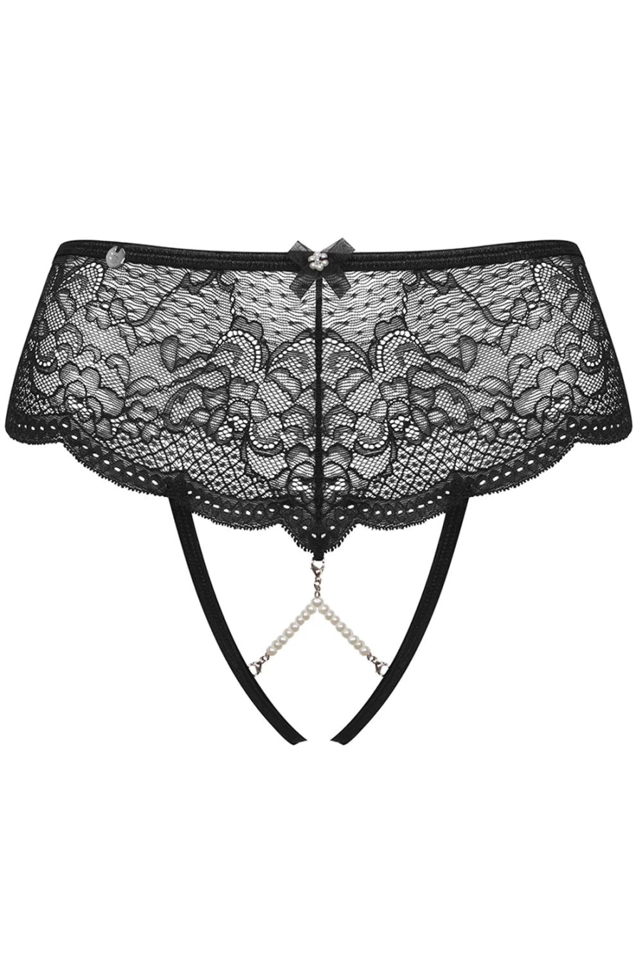 Obsessive Black Pearlove Lace Crotchless Brief - Seductive Women's Underwear