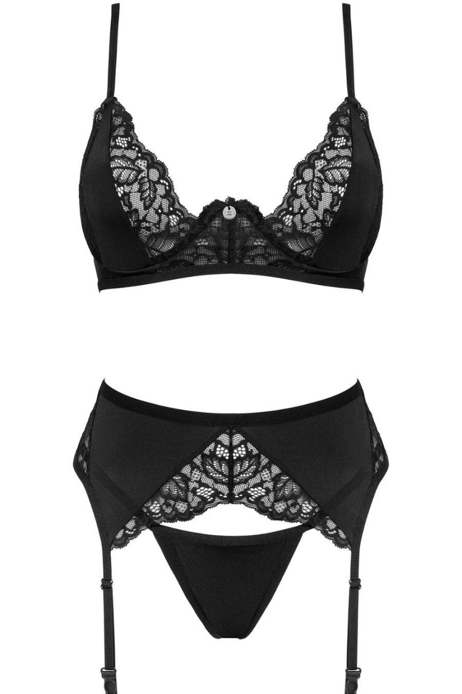 Obsessive Black Bellastia Lingerie Set - Bra, Thong & Suspender Belt