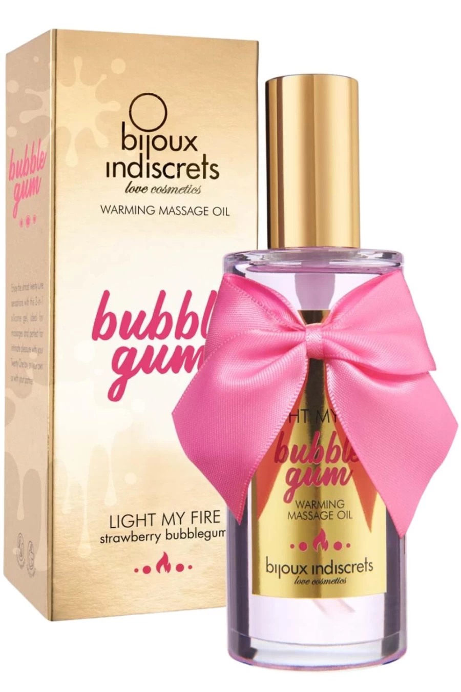 Bijoux Indiscrets Bubblegum Flavored Warming Massage Oil for Couples - Sensual Arousal Gel, Edible & Long-Lasting Heat, 100ml