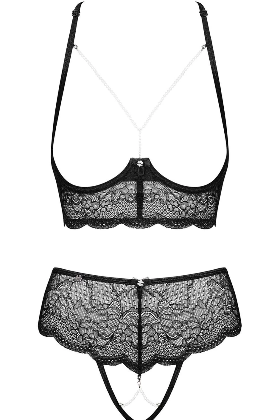 Obsessive Black Pearlove Cupless Bra & Crotchless Brief Lingerie Set
