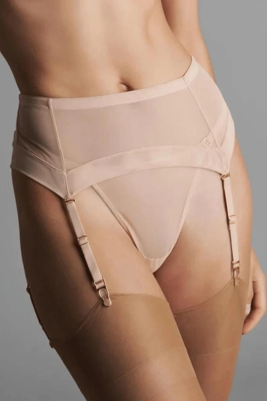 Maison Close Suspender Belt in Vanilla Nude & Neon Green - Stylish Corset Garter Belt for Women
