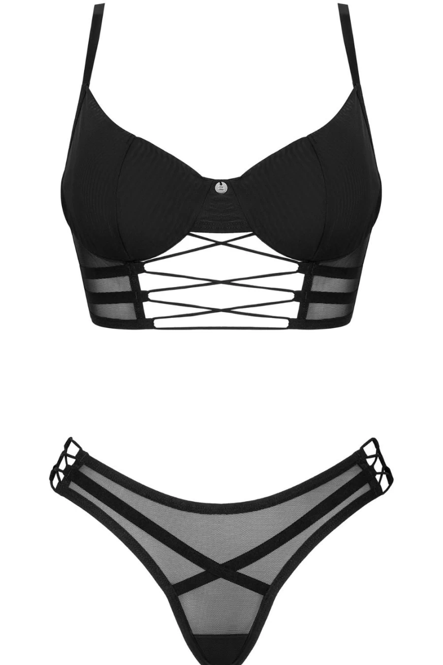Obsessive Roxelia Black Lace Bra and Thong Set - Sexy Lingerie Two-Piece
