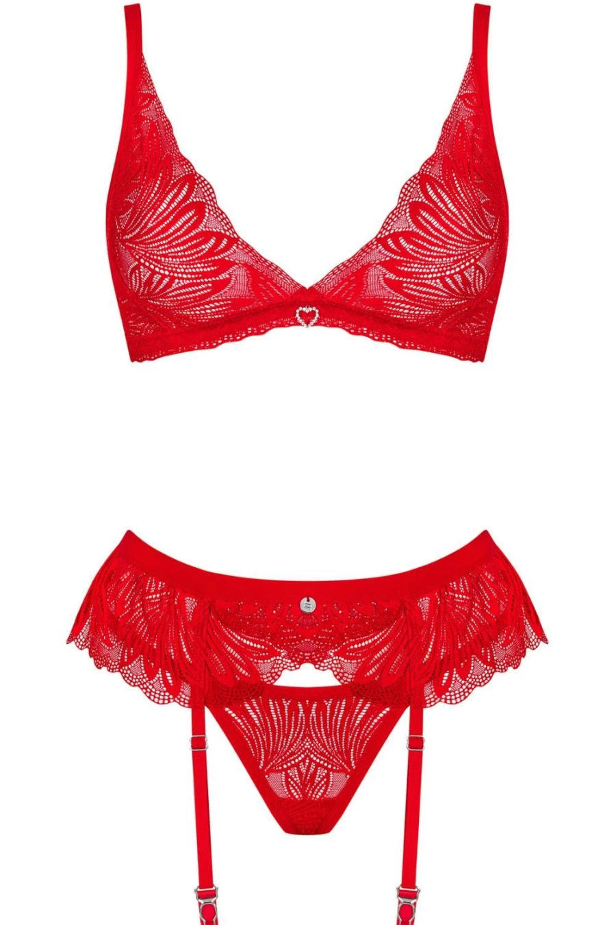 Obsessive Red Chilisa Lace Bra, Thong & Suspender Set