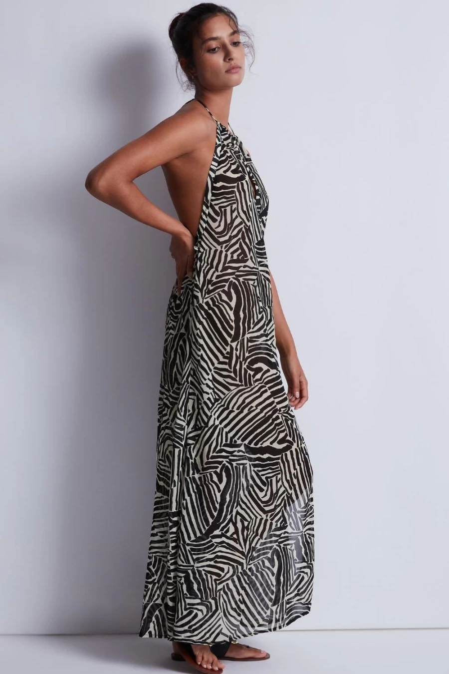 Aubade Zebra Print Sunset Cocktail Halterneck Maxi Dress for Beach