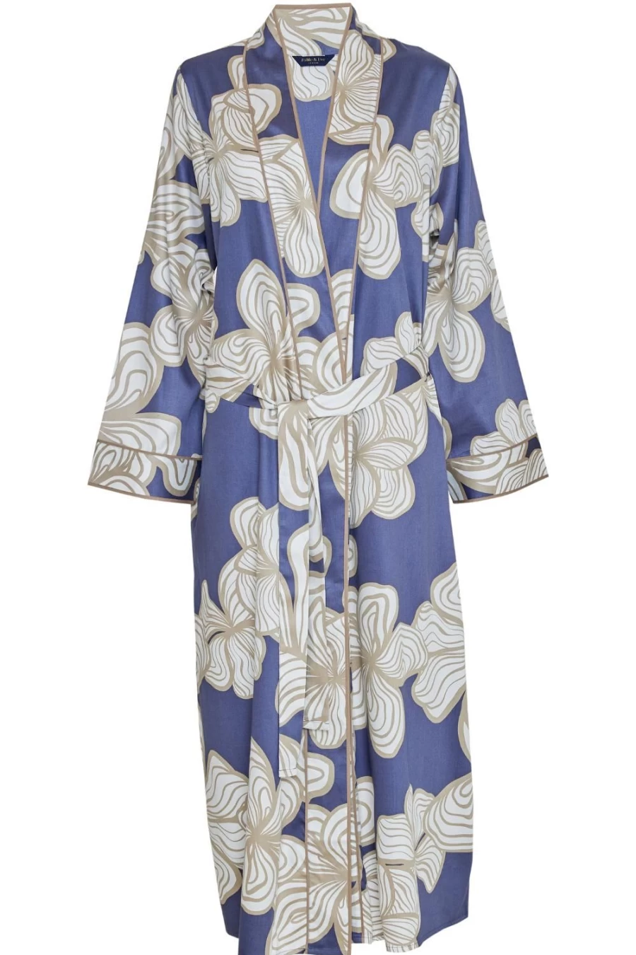 Fable & Eve Slate Blue Floral Print Long Dressing Gown - Hyde Park Inspired Elegant Robe