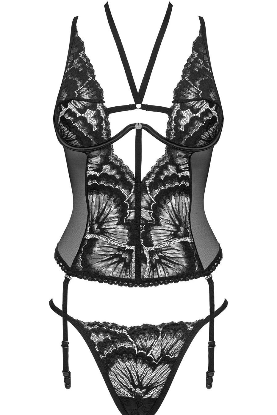 Obsessive Black Alessya Corset & Thong Set - Lingerie Corset with Matching Thong