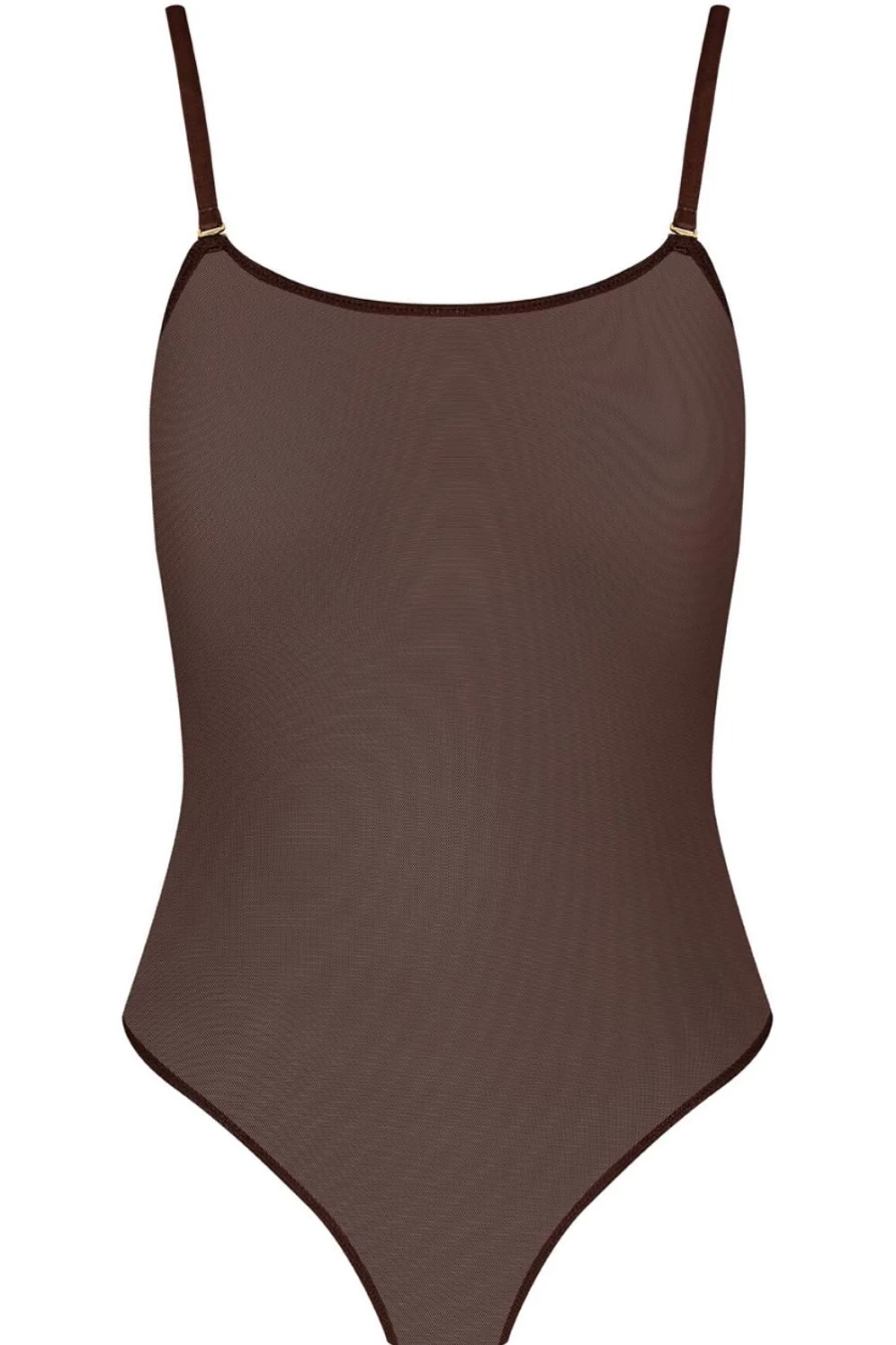 Maison Close Corps A Corps Thong Bodysuit in Chocolate & Neon Orange Lace Design