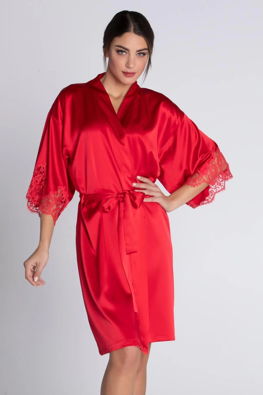 Lise Charmel Splendeur Soie Mid-Length Robe in Rouge - Luxurious Silk Dress