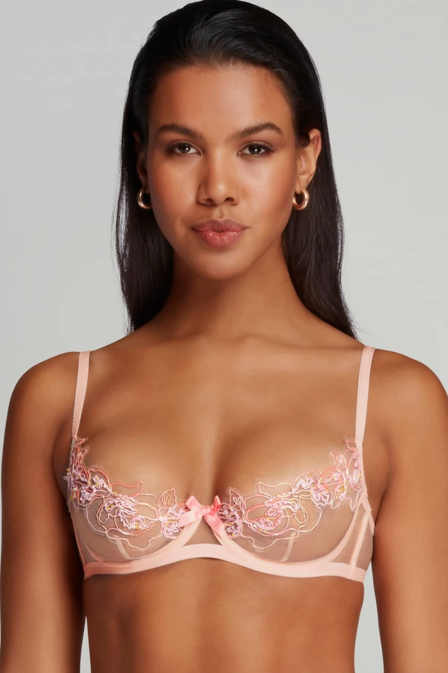 Agent Provocateur Lindie Demi Cup Plunge Bra - Underwired Lingerie in Baby Pink & Orange