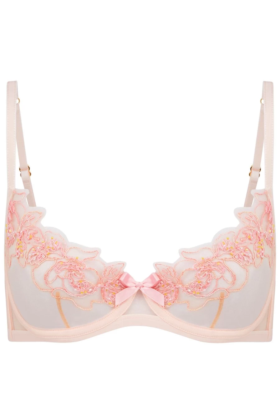Agent Provocateur Lindie Demi Cup Plunge Bra - Underwired Lingerie in Baby Pink & Orange