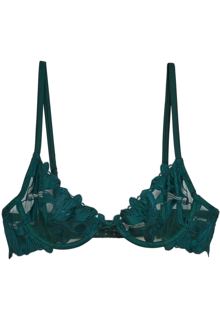 Fleur Du Mal Evergreen Lily Embroidery Plunge Demi Bra - Floral Lace Lingerie