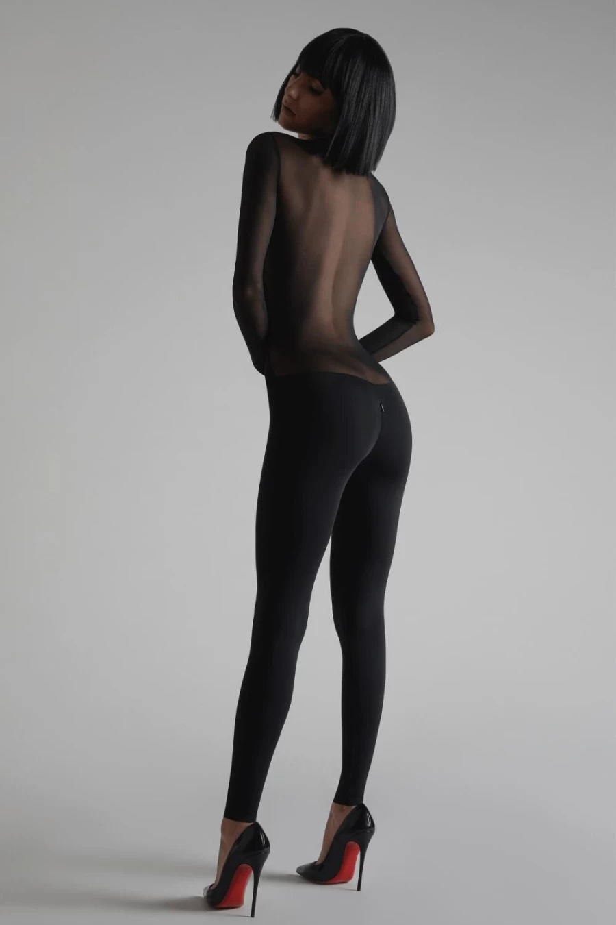 Maison Close Black Pure Tentation Long Sleeve Catsuit - Elegant Bodysuit for Women
