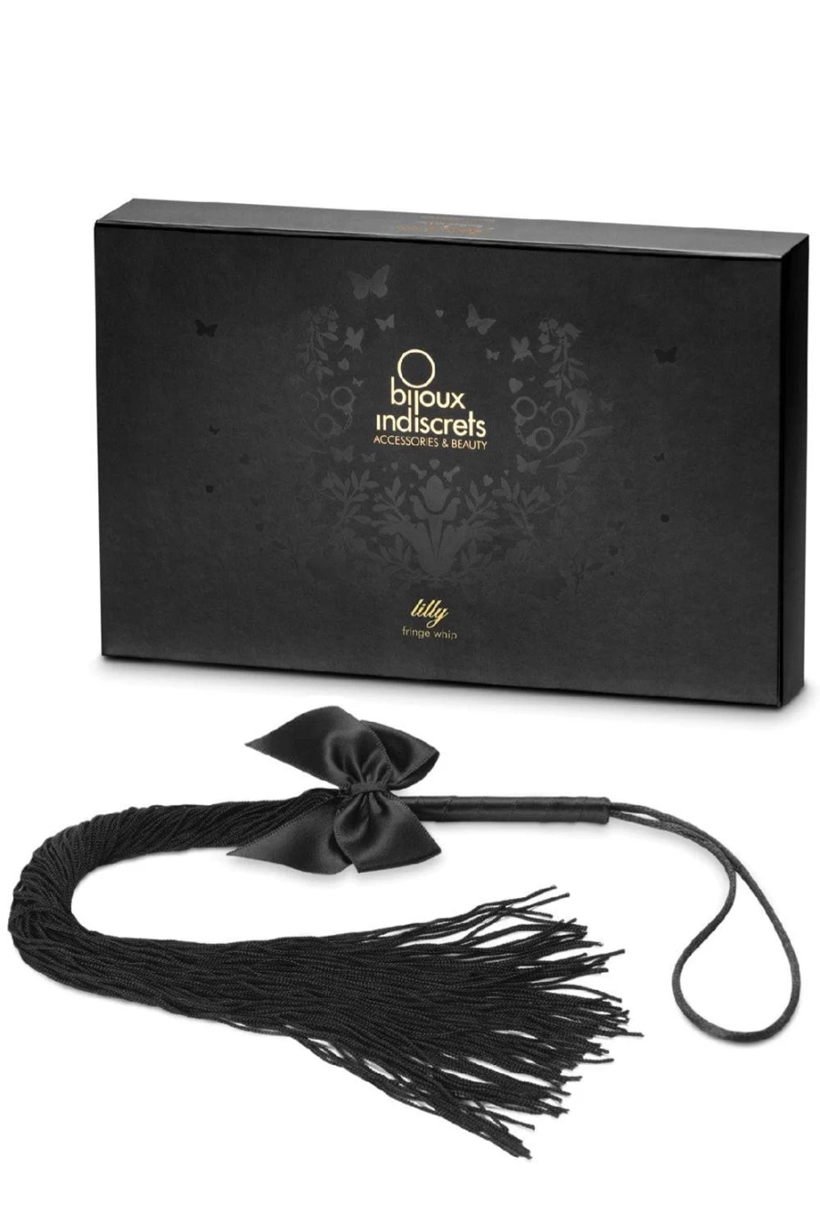 Black Lily Fringe Whip by Bijoux Indiscrets - Elegant BDSM Whip for Sensual Play