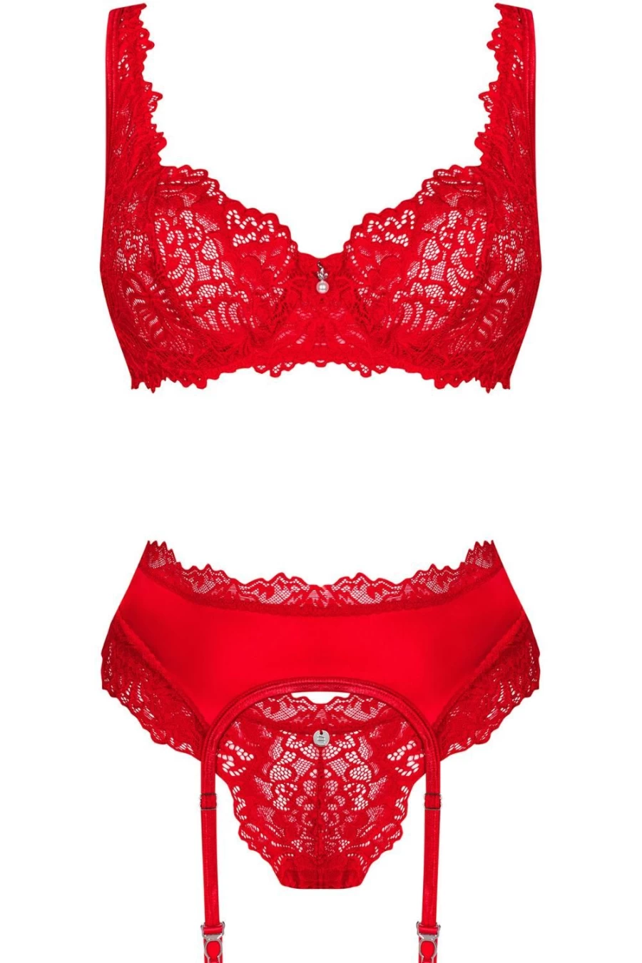 Obsessive Red Amor Cherris Lingerie Set - Bra, Thong & Suspender Belt