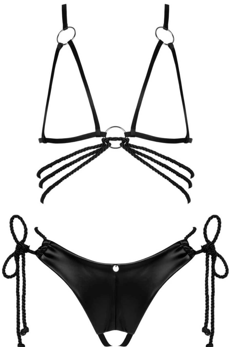 Obsessive Black Cordellis Open Bra & Crotchless Thong Lingerie Set