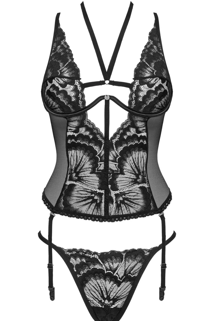 Obsessive Black Alessya Corset & Thong Lingerie Set