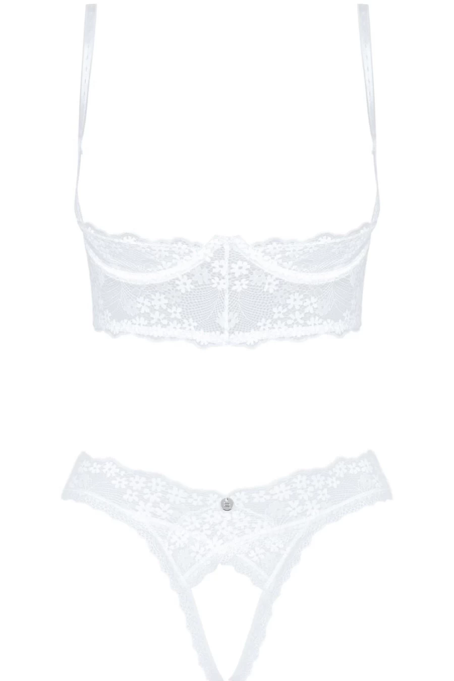 Obsessive White Heavenly Open Bra & Crotchless Thong Lingerie Set