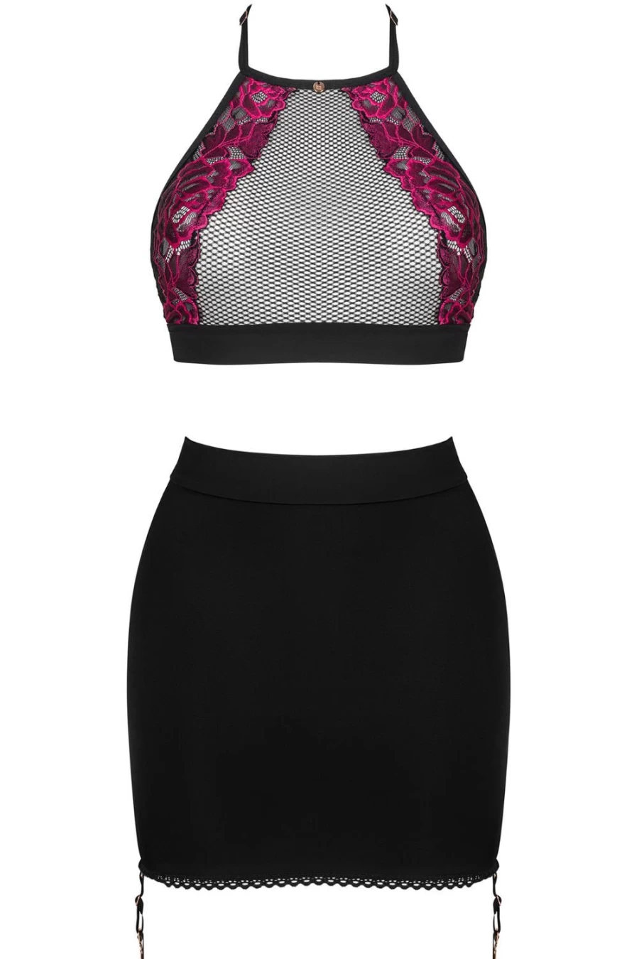 Obsessive Black Rosenty Top with Suspender Skirt - Stylish Outfit for Women