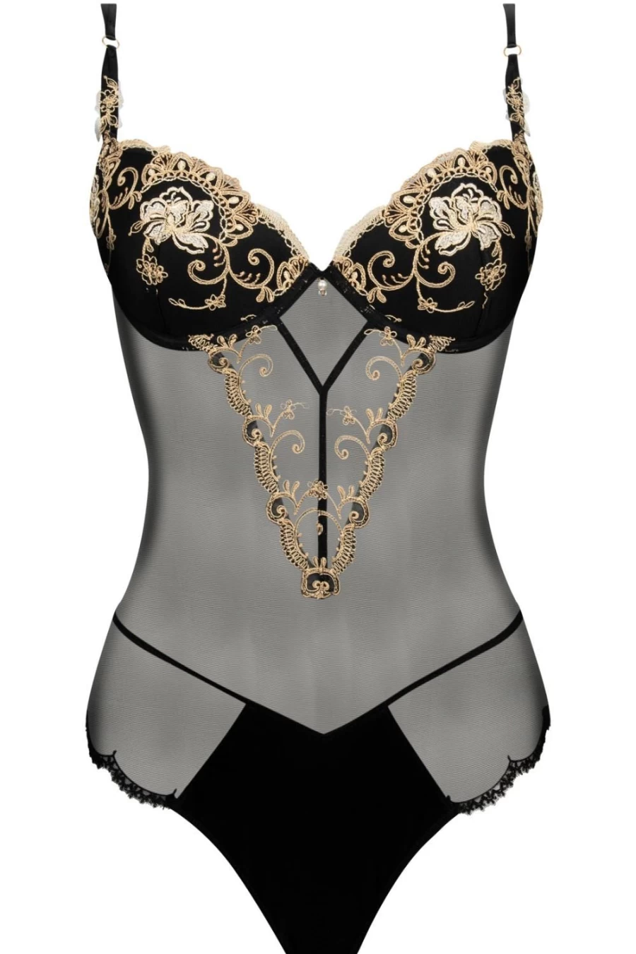 Lise Charmel Deesse En Glam Bodysuit - Black & Gold Luxury Lingerie