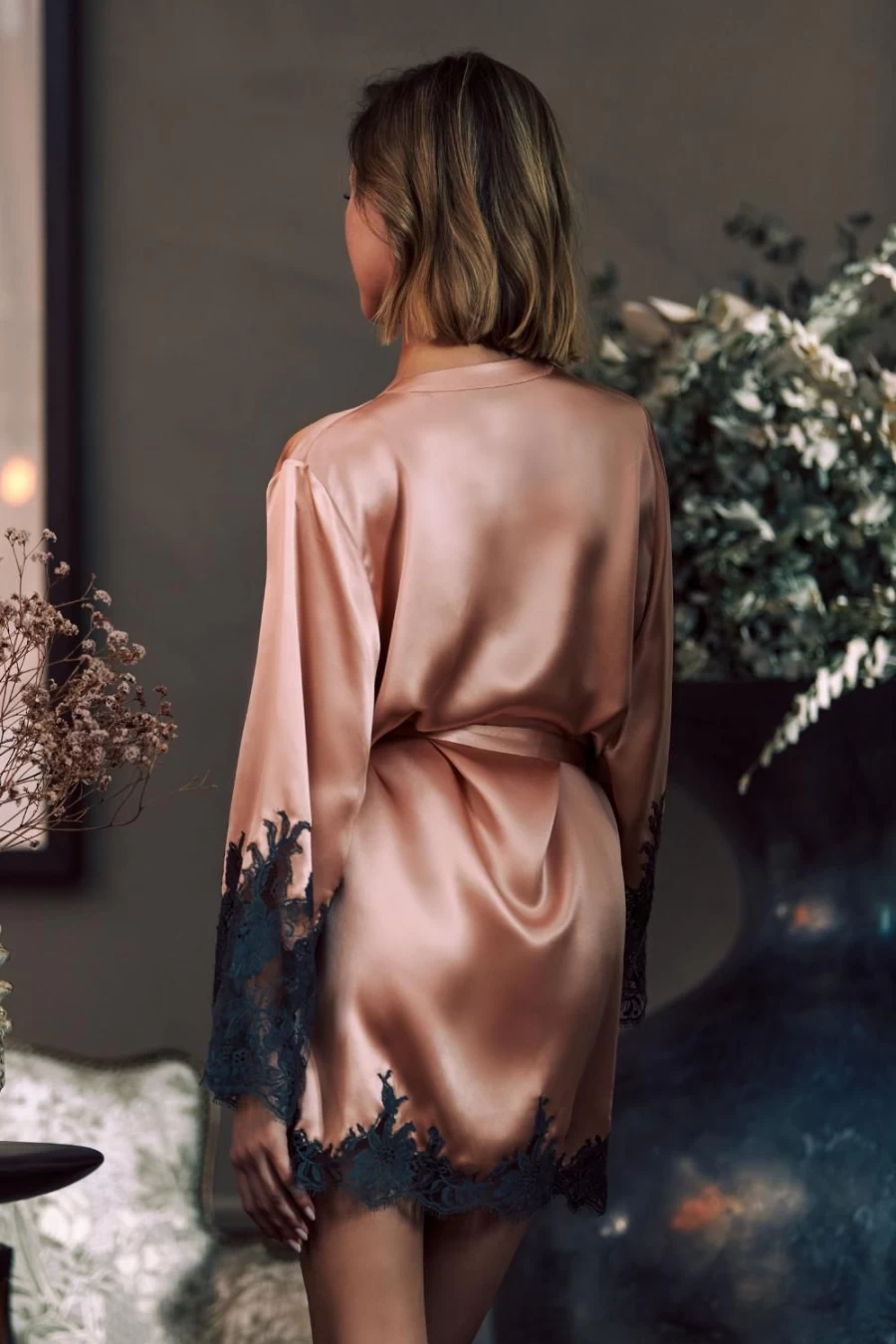 Marjolaine Boudoir Slate Phenix Short Robe - Luxurious Loungewear for Women