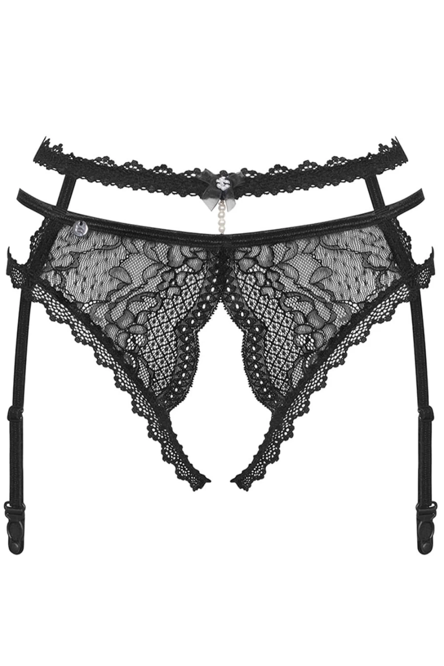 Obsessive Black Pearlove Crotchless Suspender Lingerie Brief