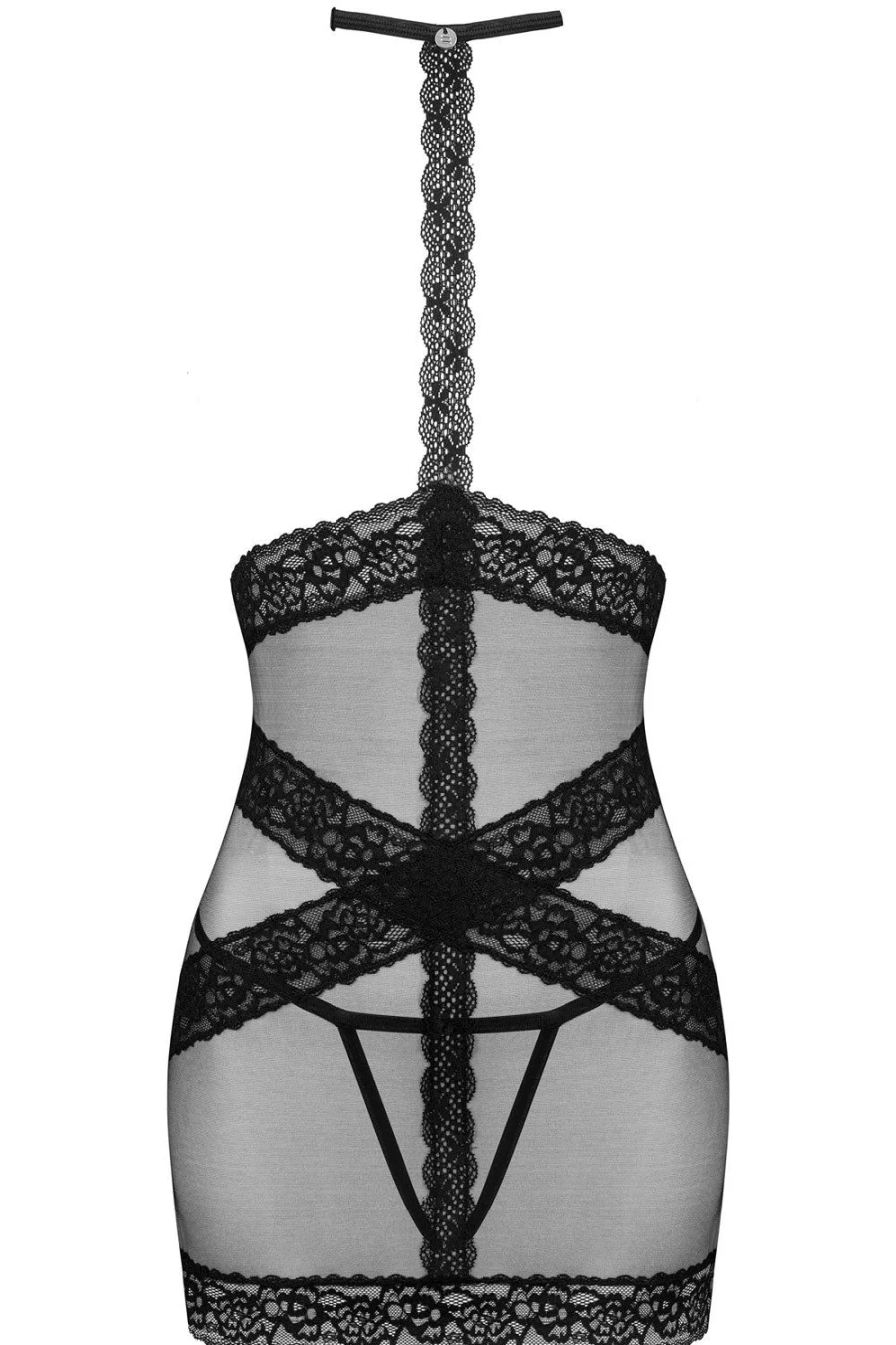 Obsessive Black Lacrisia Open Chemise & Thong Lingerie Set
