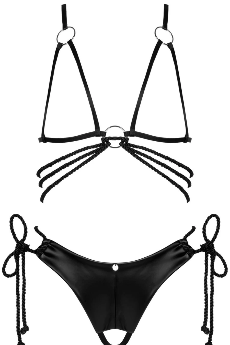 Obsessive Black Cordellis Open Bra & Crotchless Thong Lingerie Set