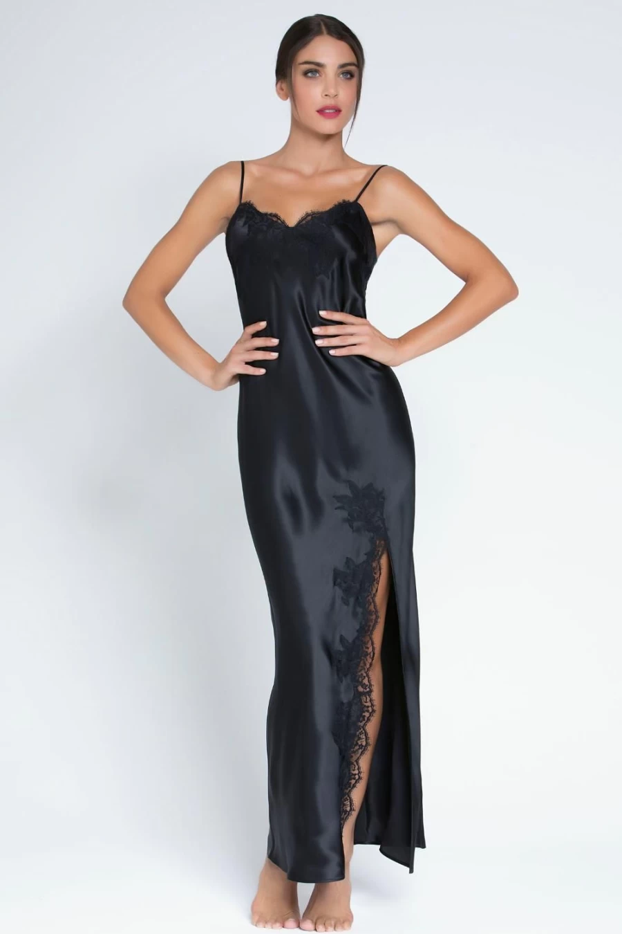 Lise Charmel Black Splendeur Soie Long Nightie - Luxurious Silk Sleepwear for Women