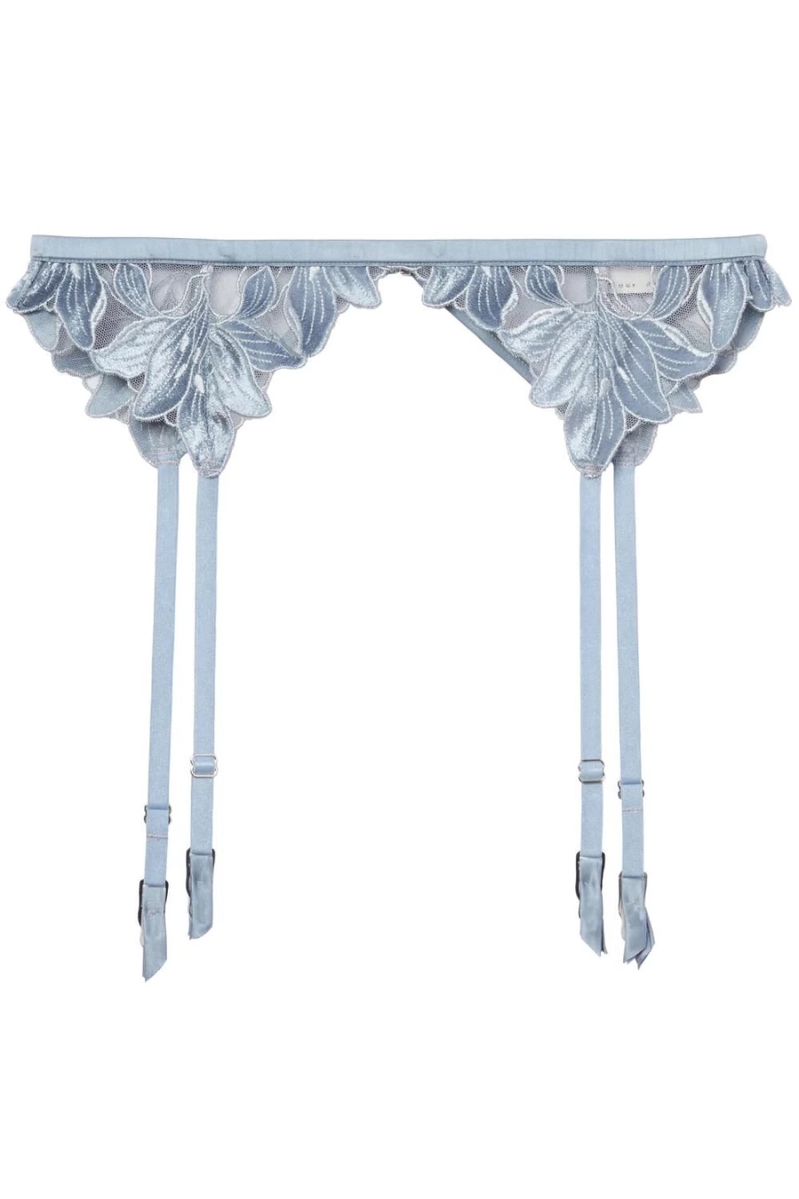 "Fleur Du Mal Blue Velvet Lily Embroidered Suspender Skirt – Elegant Floral Design"
