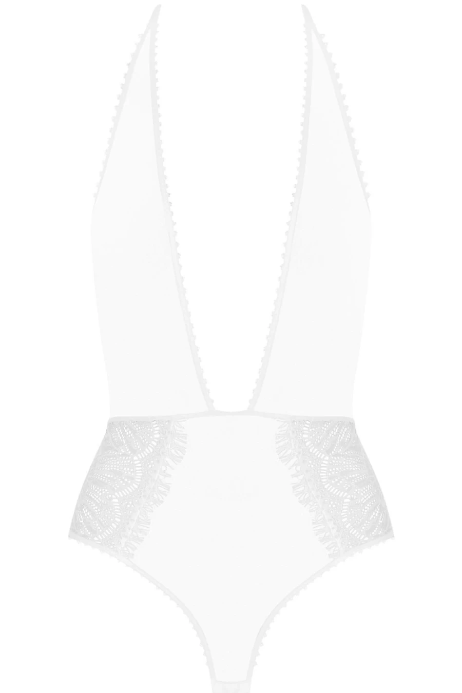 Maison Close White Accroche Coeur Lace Thong Bodysuit for Women
