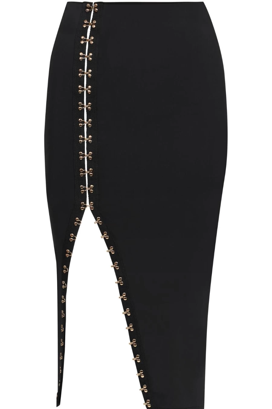 Maison Close Black Stretch Jersey Midi Skirt with Hook Closure - Elegant High Waist Skirt