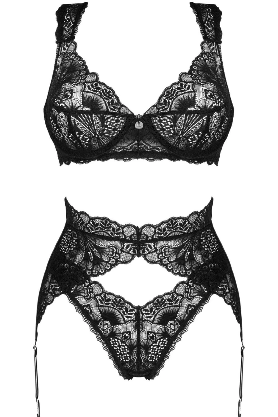 Obsessive Donna Dream Lace Bra Thong & Suspender Set in Black - Women's Seductive Lingerie